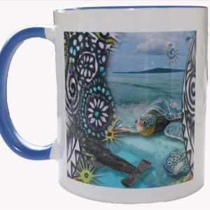 Coffee Cup, blue, turtle & pattern